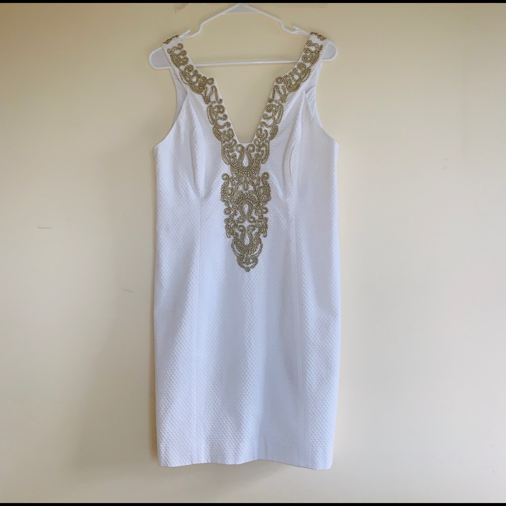 White and gold Lilly Pulitzer resort wear dress